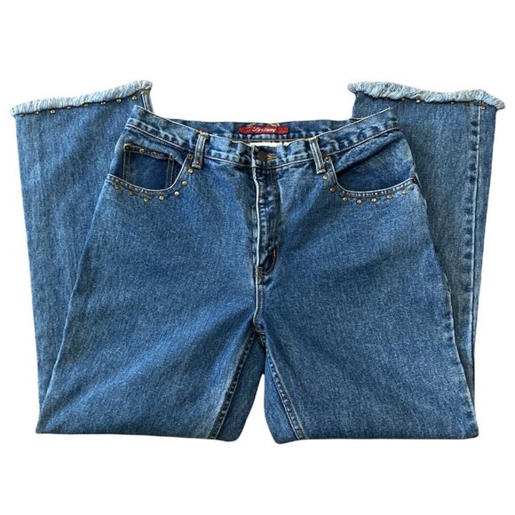 Vintage High Rise Studded Denim Jeans with Studded Raw Hem 35” X 29.5” - Picture 1 of 8